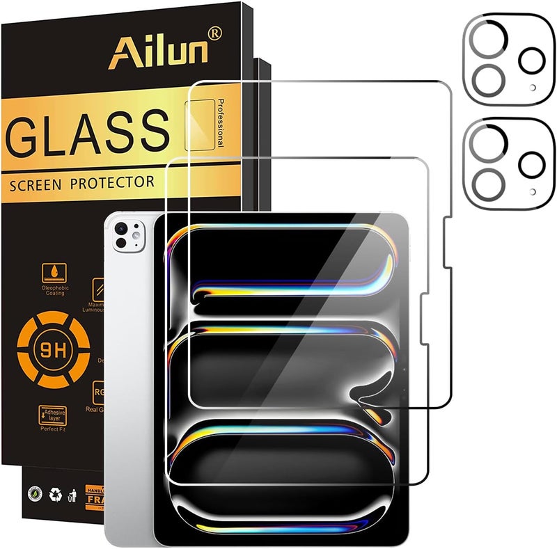 Ailun Screen Protector for iPad Pro 11 inch 2025/2024 [6th/5th Generation, M5/M4] 2 Pack + 2 Pack Camera Lens Protector,Tempered Glass 0.33mm,Face ID & Apple Pencil & Case Compatible [4 Pack] - Image 1